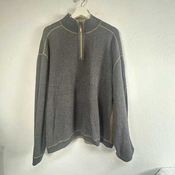 Tommy Bahama Men Reversible 1/4-Zip Mock Neck Pullover Sweater Green/Gray Casual - Picture 4 of 8